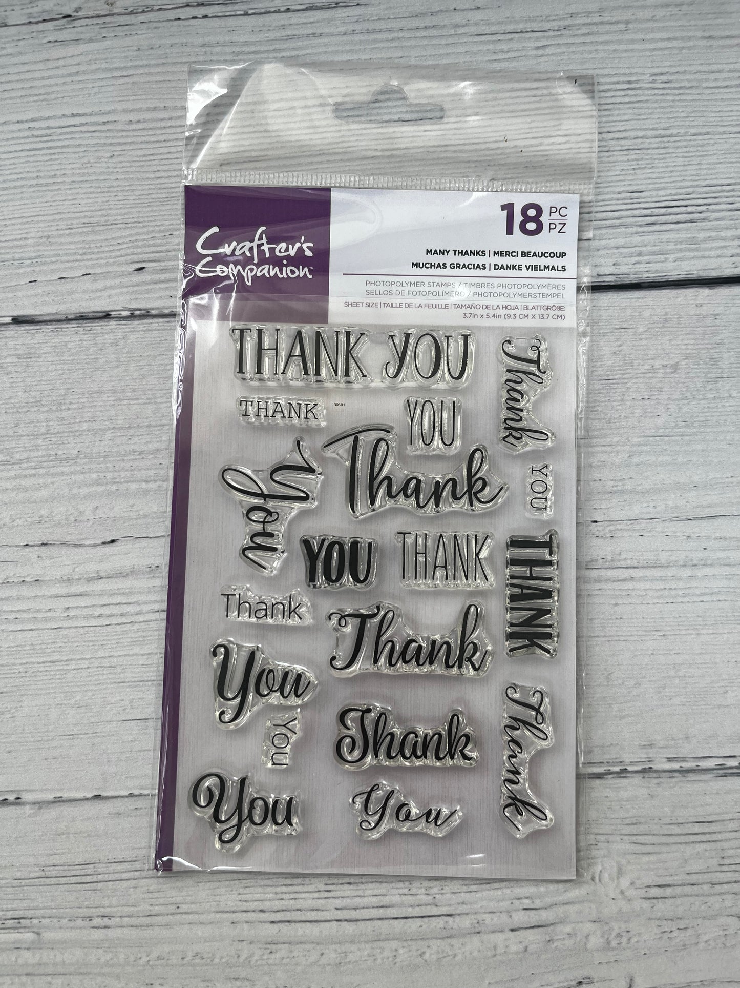 Crafters Companion Many Thanks Clear Acrylic Stamps x18
