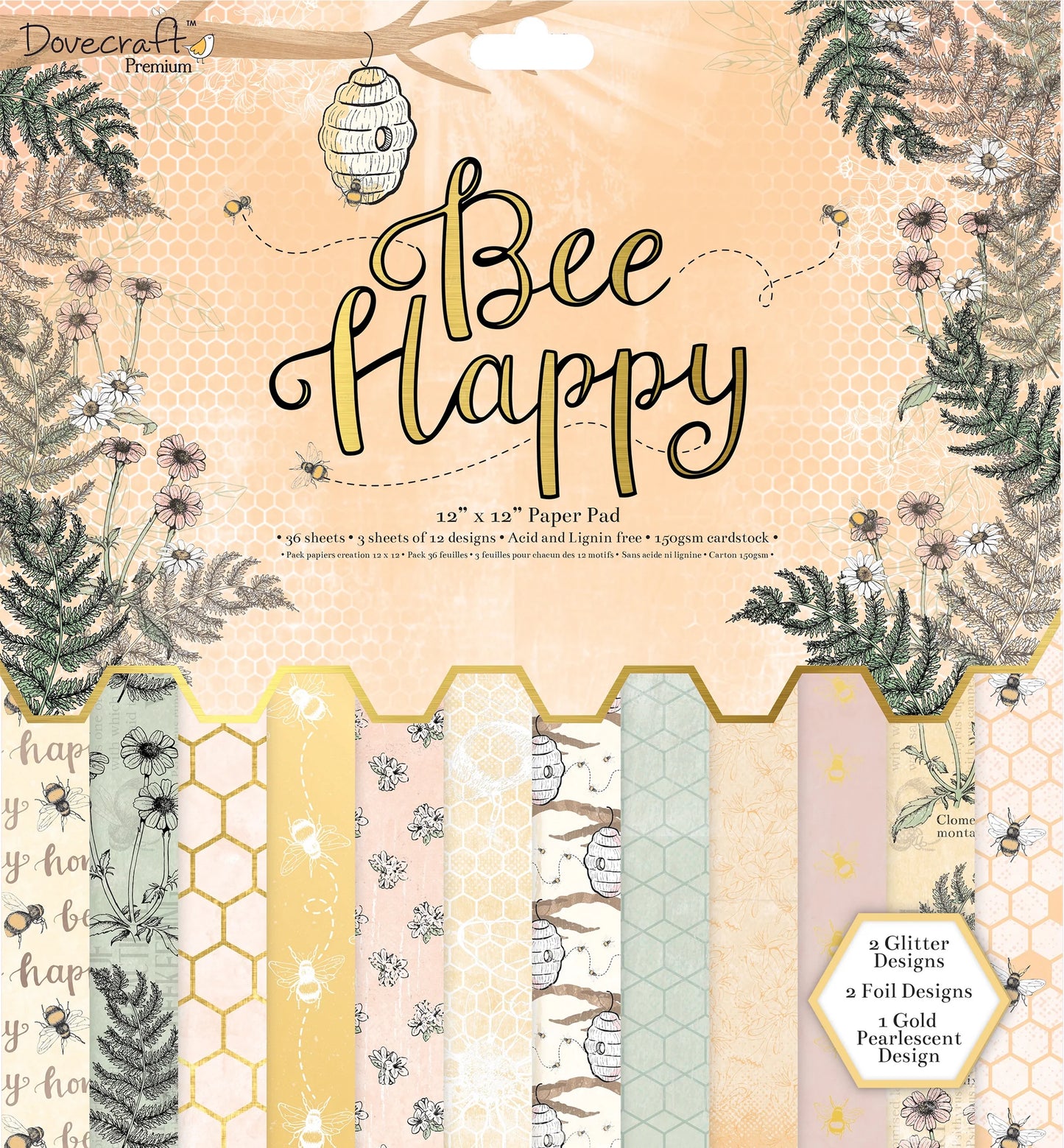 Dovecraft Premium Bee Happy 12x12 Paper Pad