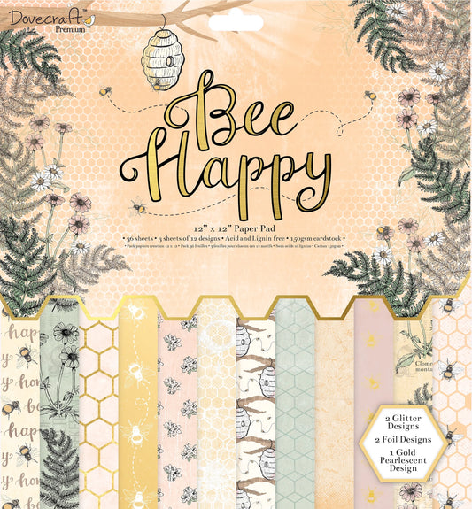 Dovecraft Premium Bee Happy 12x12 Paper Pad