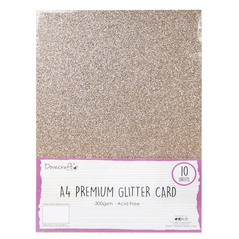 Dovecraft A4 Glitter Card Light Rose Gold 300gsm 10 Sheets
