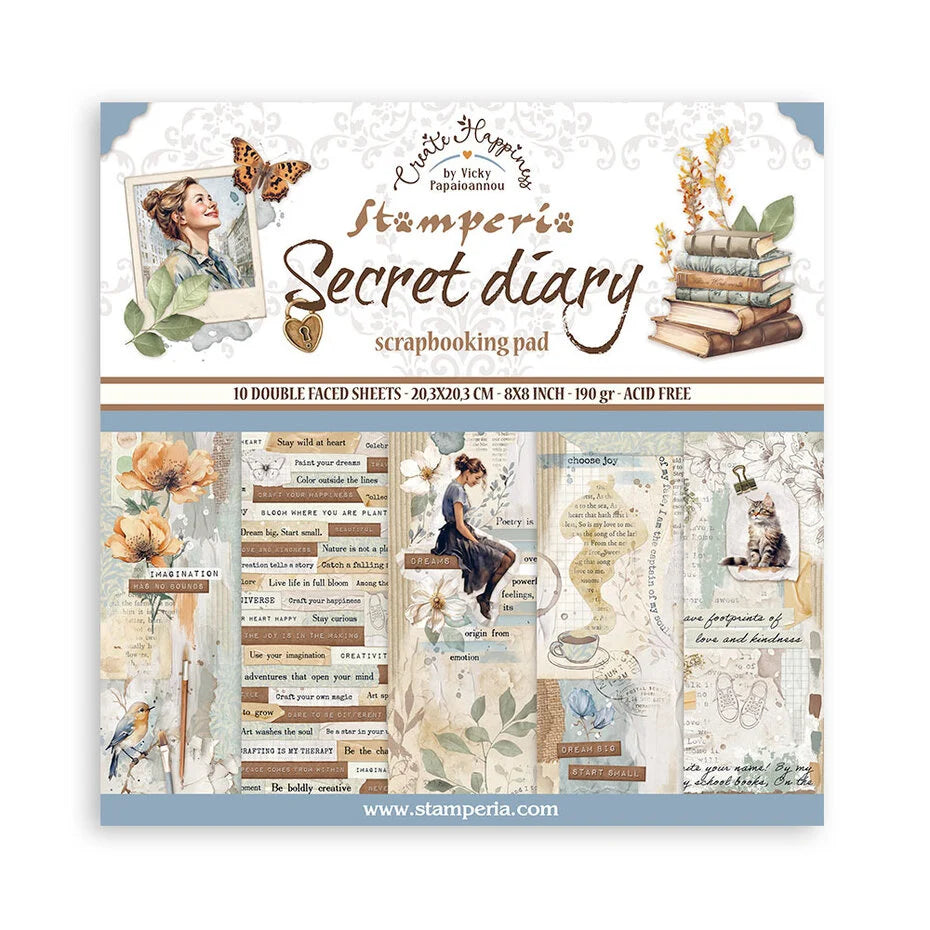 Stamperia Create Happiness Secret Diary 8x8 Paper Pack - Inspire Creationz