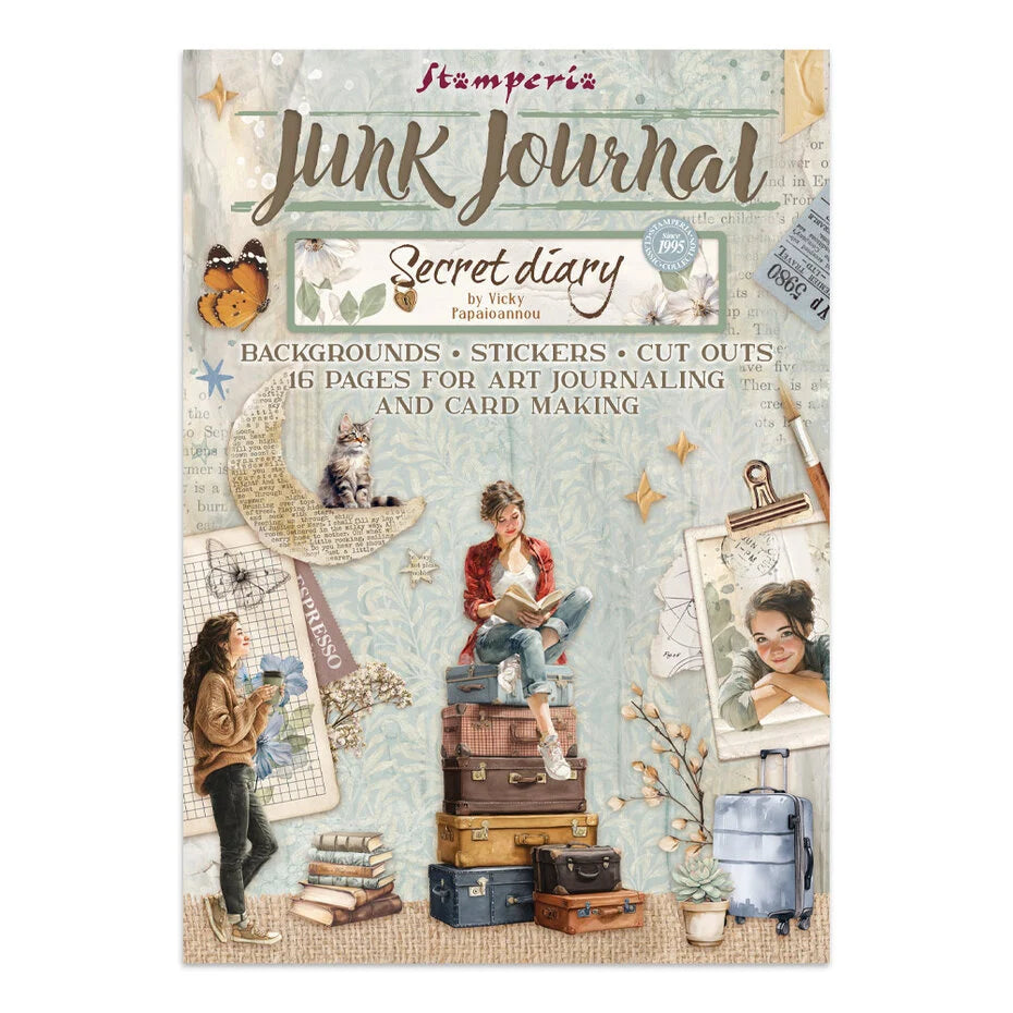 Stamperia Secret Diary Junk Journal Stickers, Backgrounds, Cut-Outs (SBJK15) - Inspire Creationz Junk Journaling and Mixed Media Collection
