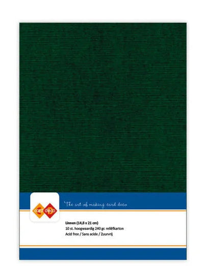 Card Deco Linen Cardstock A5 Christmas Green - x10 Sheets