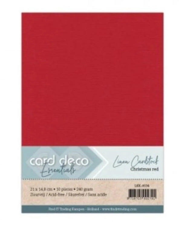 Card Deco Linen Cardstock A5 Christmas Red - x10 Sheets - Inspire Creationz