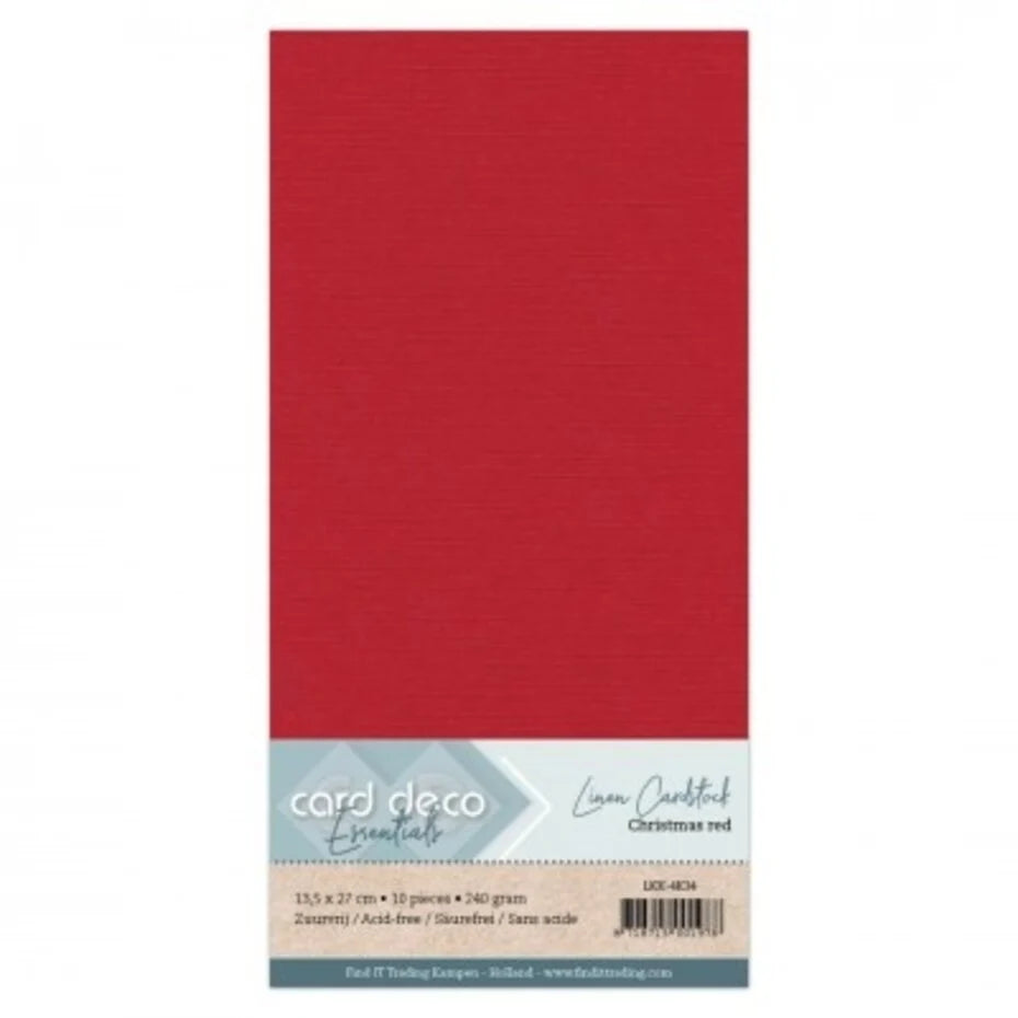 Card Deco Linen Cardstock Square Christmas Red - x10 Sheets