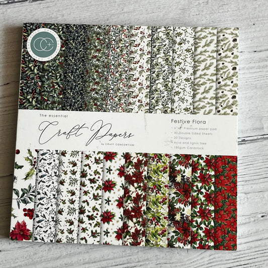 Craft Consortium Festive Flora 6x6 Paper Pad - Inspire Creationz, Nottingham