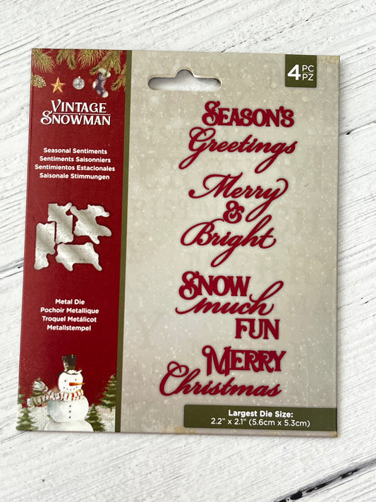 Crafters Companion Vintage Snowman Seasonal Sentiments Metal Dies x4 - Inspire Creationz