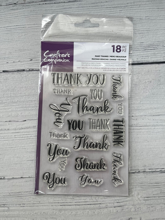Crafters Companion Many Thanks Clear Acrylic Stamps x18