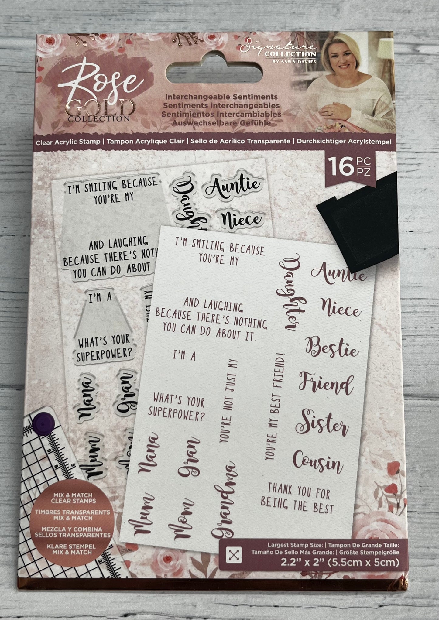Sara Davies Rose Gold Collection Interchangeable Sentiment Stamps x16 - Inspire Creationz