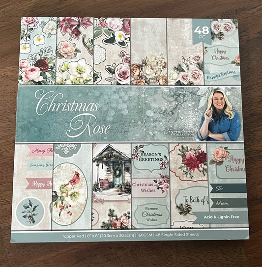 Crafters Companion Christmas Rose 8x8 Paper Pad x48 Sheets - Inspire Creationz