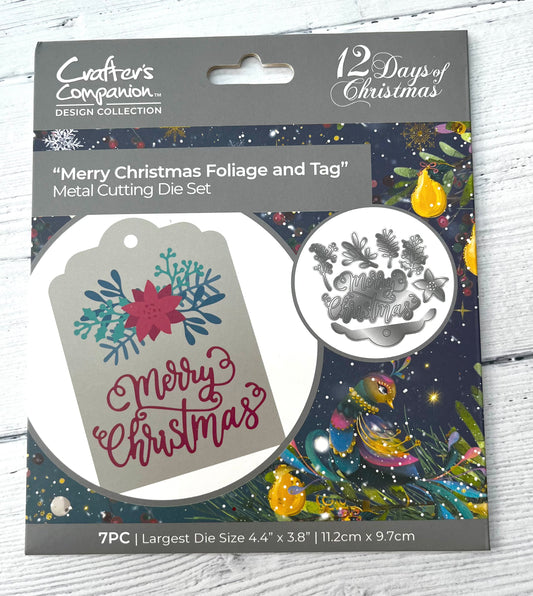 Crafters Companion 12 Days of Christmas Merry Christmas Foliage and Tag Die Set