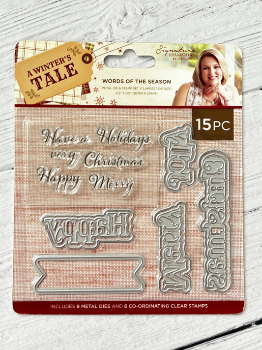 Sara Davies A Winter's Tale Collection Word of the Season Stamp & Die Set - Inspire Creationz
