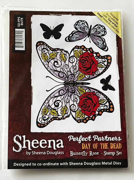 Sheena Douglas Day of the Dead Butterfly Rose Stamp Set - Inspire Creationz