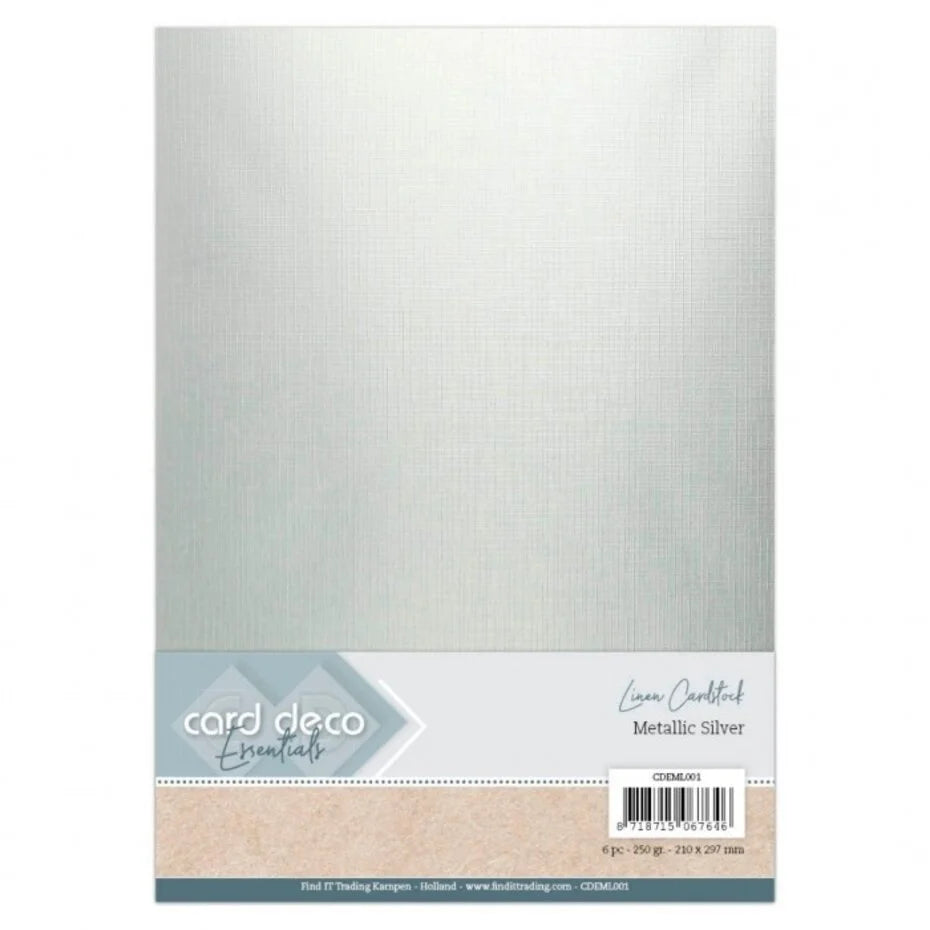 Card Deco Linen Cardstock A4 Metallic Silver