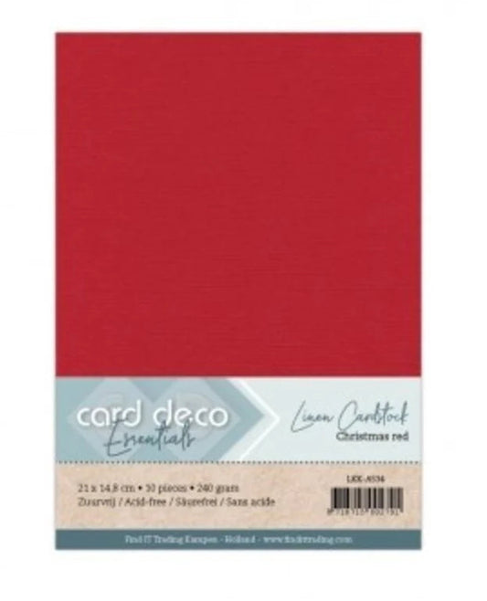Card Deco Linen Cardstock A5 Christmas Red - x10 Sheets - Inspire Creationz