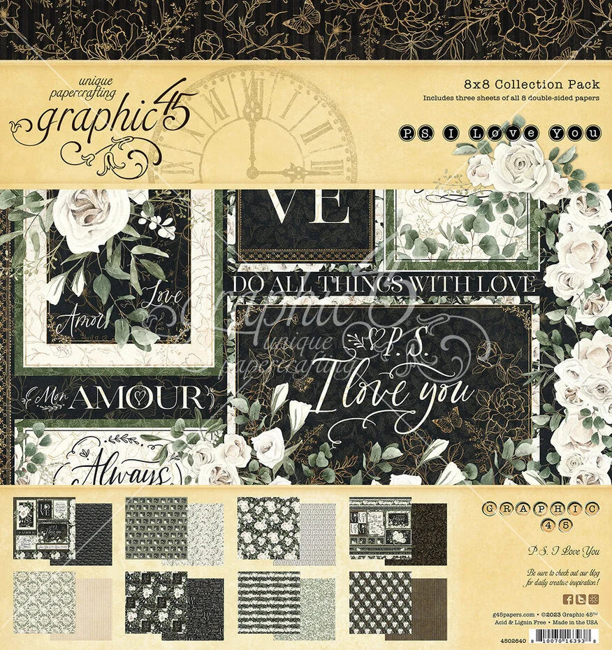 Graphic45 P.S. I Love You 8x8 Collection Pack - 24 Sheets