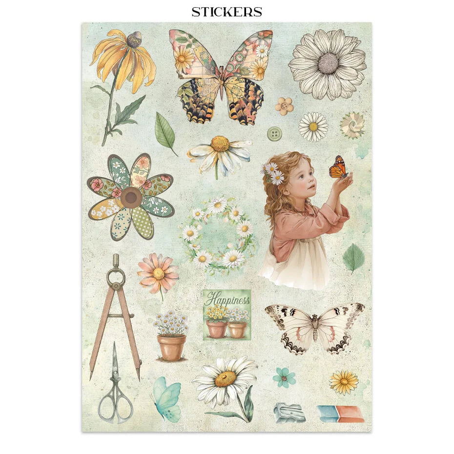 Stamperia Daisy Art Junk Journal Stickers, Backgrounds, Cut-Outs (SBJK14)